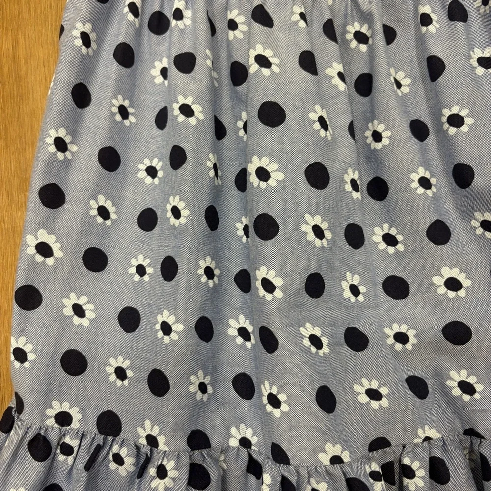 🌟HANNA ANDERSSON🌟 GIRLS CHAMBRAY FLORAL POLKA DOT TIERED SUN DRESS BLUE SZ 10